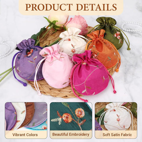 kilofly 12 Silk Coin Purse Drawstring Floral Embroidered Jewelry Bag Gift Pouch...