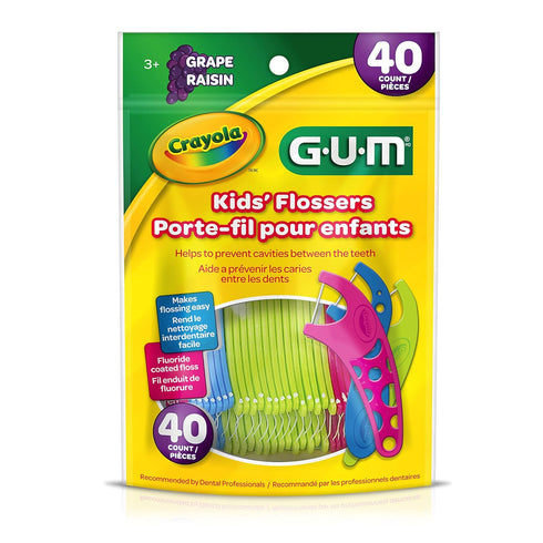 GUM Crayola Kids Flossers with Fluoride - Designed for Little Hands - Fun Grape Flavor - Easy to Use Kids Floss Picks for Children Ages 3+, 40ct (...