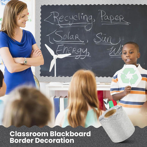 32.8 Feet Bulletin Board Borders,Scalloped Bulletin Board Trim Borders,Glitter Bulletin Board Borders for School, Classroom Decoration Strips (Sil...