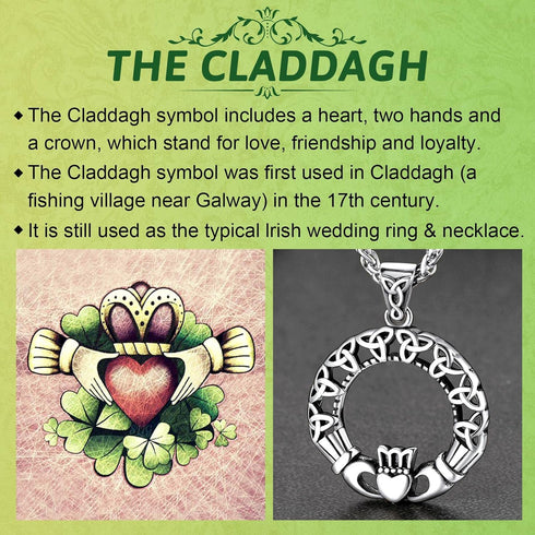FaithHeart Irish Claddagh/Knot Pendant Necklace for Women Men Stainless Steel/18K Gold Plated Wicca Pentagram Talisman Jewelry Personalized Custom...