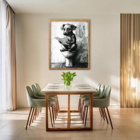 Posterizer 1 pcs-drawing style art-funny dog on toilet reading newspaper 5-Bathroom Restroom Art-Art for Animal Lovers-Decor for Home & Office- un...