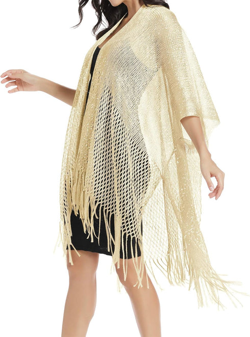 Womens Large Metallic Shawls and Wraps Kimono Cardigan...