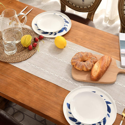 Wracra Rustic Linen Table Runner Farmhouse Style Table Runners 72 inches Long Embroidered Fall Table Runner with Hand-Tassels for Party, Dresser a...