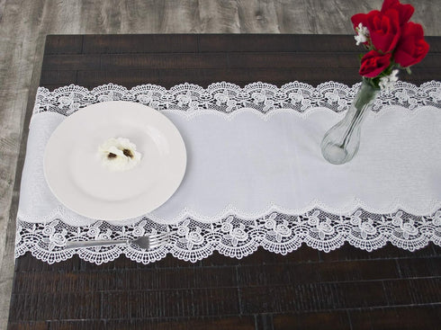 White Royal Rose European Antique Lace Jacquard Table Runner, Dresser Scarf (16Wx36L)...