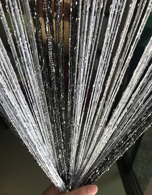 1x2 M Door String Curtain Rare Flat Thread Fringe Window Panel Room Divider Cute Strip Tassel for Wedding Coffee House Restaurant Parts (Black & G...