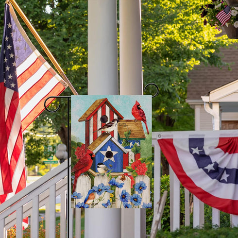 July 4th Patriotic Cardinal Red Birds Garden Flag, American USA Yard Home Decorative Flower Outside Decoration, America Memorial Day Spring Summer...