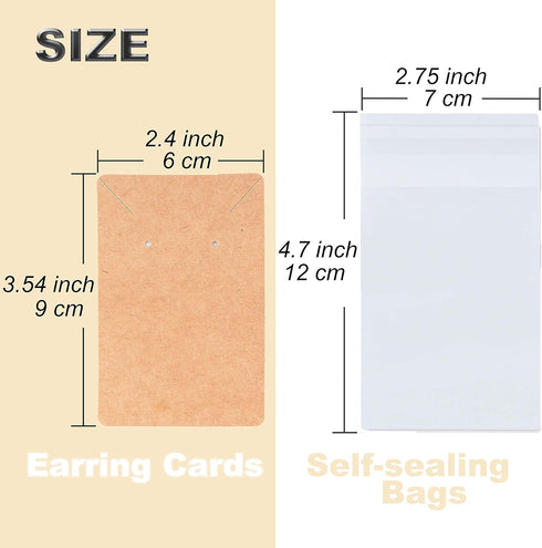 Earring Display Cards with 100 Pcs Earring Holder Cards 200 Pcs Earring Backs and 100 Jewelry Packaging for Earrings Necklace Jewelry Bags 3.5x2.4...