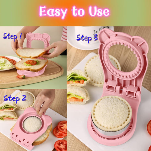 Sandwich Cutter and Sealer, Decruster Sandwich Maker for kids lunch Uncrustable Sandwich Maker?Easy for School Lunchbox and Bento Box (Pink)...
