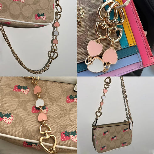2Pcs Purse Chain Strap Extende, DIY Flat Chain Strap Handle Bag Accessories Replacement Womens Accessory Bag Chain Straps Heart Shape...