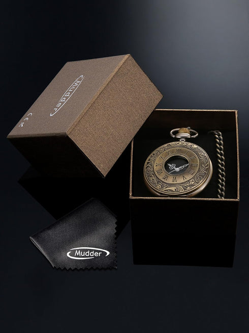 Mudder Vintage Roman Numerals Scale Quartz Pocket Watch with Chain (Bronze)...