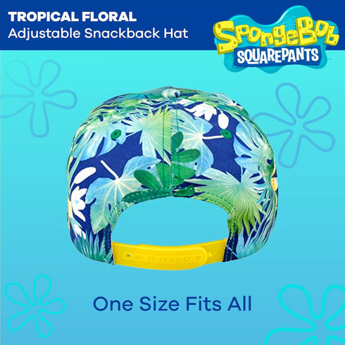 SpongeBob SquarePants Baseball Cap, Tropical Floral Curved Brim Adjustable Snapback Hat, Blue and Green, One Size...