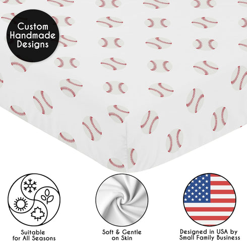 Sweet Jojo Designs Red and White Baby or Toddler Fitted Crib Sheet for Baseball Patch Sports Collection...