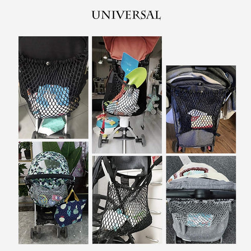 Universal Baby Stroller Organizer Polyester Net Mesh Storage Bag with Extra Large Storage Space, Non-Slip and Adjustable Stroller Accessories for ...