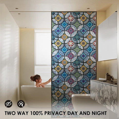 DKTIE Static Cling Decorative Window Film with Installation Tools Non Adhesive Privacy Film, Stained Glass Window Film for Bathroom Shower Door He...