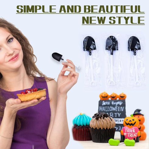 OaaXbbECco Novelty Mini Shovel Shape Spoons Cute Disposable Plastic Dessert Spoons (100 black+white model 2)...