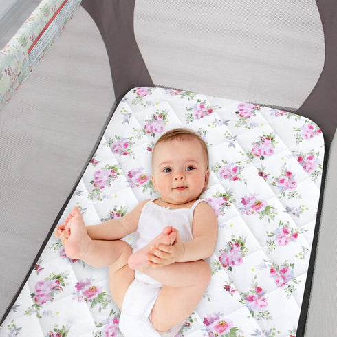 Pack and Play Sheets Fitted, Breathable Thick Playard Lovely Print Cover 39"×27"×5" Compatible with Graco Pack n Play, Floral...