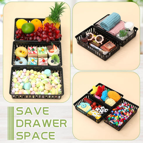 6 Pack Plastic Basket 10.24 x 6.5 x 2.36 Inch Small Plastic Storage Bins Rectangle Plastic Organizer Tray Classroom Containers for Organizing Shel...