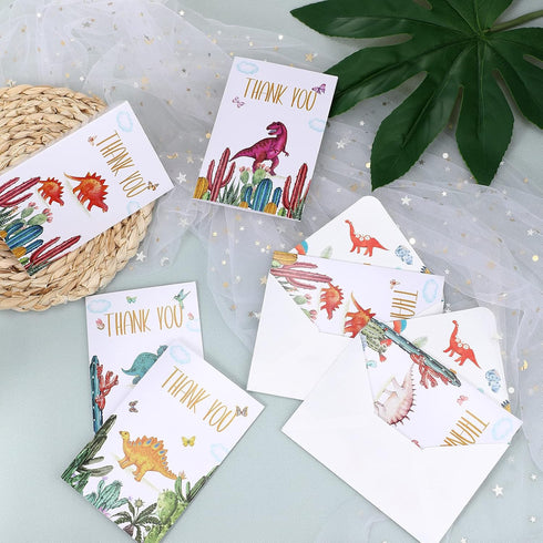 72 Pcs Dinosaur Thank You Cards Includes 36 Pieces Dinosaur Envelopes and 36 Pieces Cactus Dino Thank You Cards 4.7 x 6.2 Inches Watercolor Dino B...
