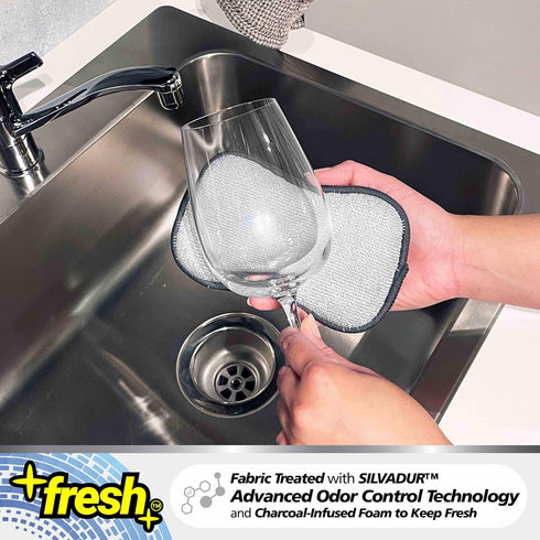 Fresh Large Professional Microfiber Scrub-N-Wipe Sponge Pads, Fabric Treated with SILVADUR Advanced Odor Control Technology and Charcoal-Infused F...