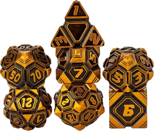 Metal UFO Dice Set, 7 Die Metal Polyhedral Dice Set for DND Dungeons and Dragons Role Playing Games,with Skull Bag.(Ancient Gold)...