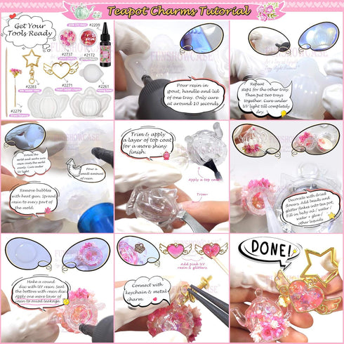 Assorted Tea Pot UV Resin Epoxy Silicone Mold Jewelry Casting 2 Trays Set Small...