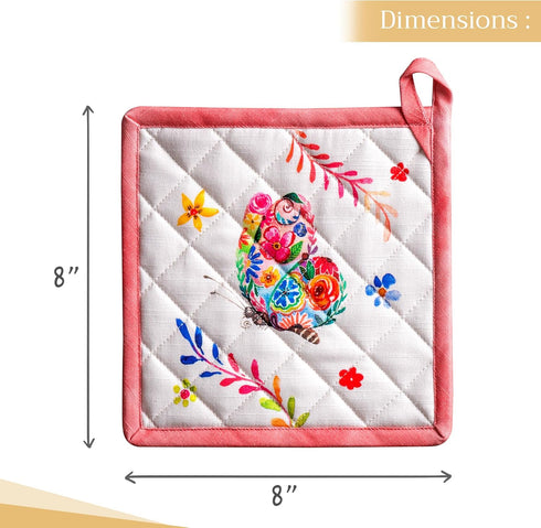 Maison d' Hermine Pot Holders Set 100% Cotton Heat Resistant Potholders 8" x 8" Hot Pads with Loop Cooking, Grilling, Kitchen, Handling Hot Pans S...