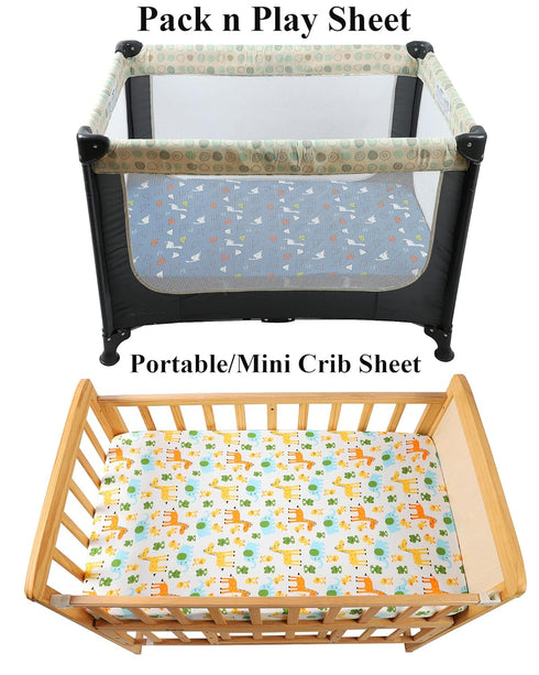Dinosaur Pack n Play Stretchy Fitted Playard Sheet Set 2 Pack Jersey Knit Ultra Soft Portable Mini Crib Sheets for Baby Boy Girl Elephant Giraffe ...