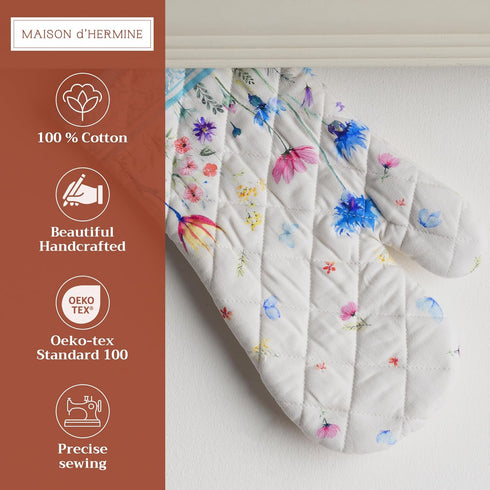 Maison d' Hermine Oven Gloves 100% Cotton Oven Mitt 7" x 13" with Loop Heat Resistant, BBQ, Cooking Gloves, Baking, Grilling, Kitchen, Handling Ho...