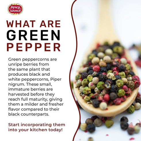 Spicy World Whole Green Peppercorns 4 Oz Bag - Steam Sterilized & All Natural...