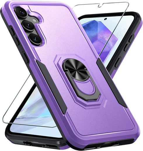 Janmitta for Samsung Galaxy A35 5G Case with Tempered Glass Screen Protector,Heavy Duty Shockproof Full Body Protective Cover Built in Rotatable M...