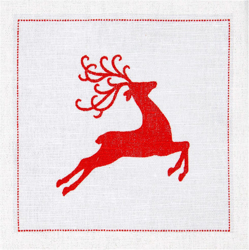 Five Star Napkins Reindeer Christmas Cocktail Napkins - White Linen - 4.5" x 4.5" - Single Use - Party, Events, Holiday (50 x)...