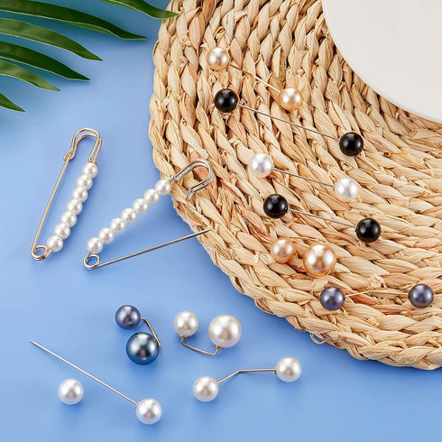 12 Pieces Faux Pearl Brooch Sweater Shawl Brooch Anti Exposure Neckline Safety Pin with Different Design for Women Girls...