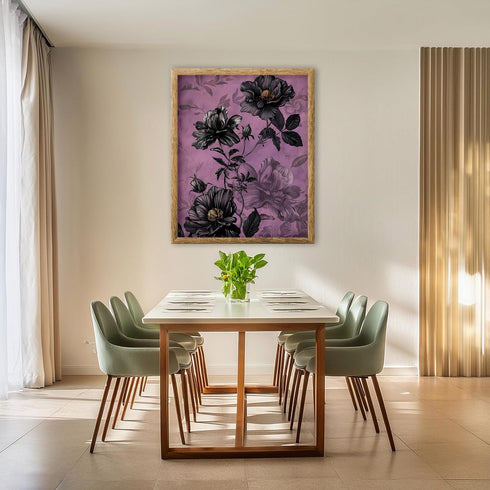 Posterizer 1 pcs-black flowersand purple background-Floral & Botanical Art-Abstract & Modern Art-Decor for Home & Office- UNFRAMED Wall Art...