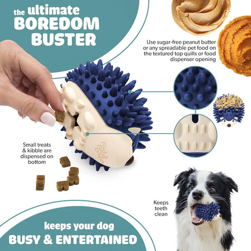 Bella Boo Pets Interactive Dog Toy for Strong Chewers - Freddy The Hedgehog Blue All-in-One Treat Ball + Food Dispensing Slow Feeder Dog IQ Puzzle...