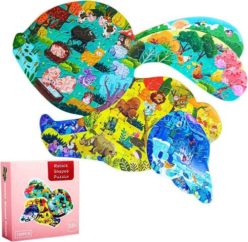 Puzzles for Kids Ages 4-6-8,120 Piece Jigsaw Puzzles Rabbit Shaped Learning Educational Toys Gifts for Boys Girl Age 4 5 6 8 Birthday Party Favors...