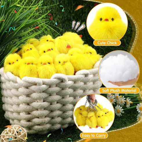 24 Pcs Small Chicken Keychain 3 Inch Realistic Plush Farm Chick Mini Ornaments Yellow Fluffy Chicken Stuffed Animal Soft Chicken Toy Photography P...