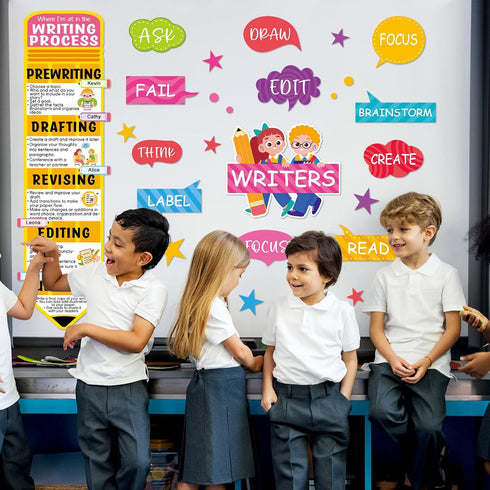 67Pcs Writing Process Bulletin Board Set Classroom Writing Paper Cutouts Pencils Writing Bulletin Board Cutouts Writing Process Poster for Wall Do...