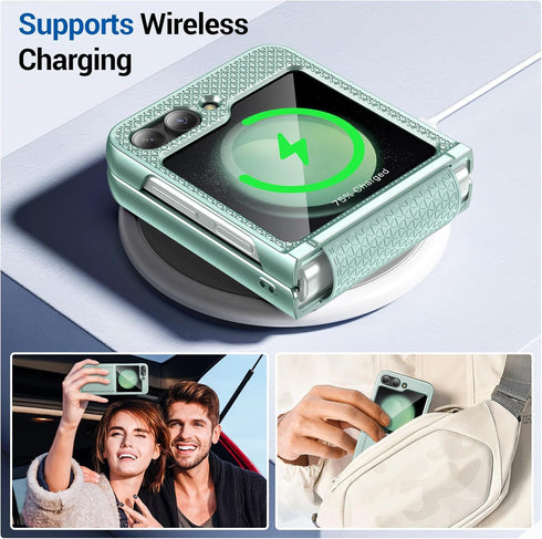 Maxdara for Z Flip 5 Case, Samsung Galaxy Z Flip 5 Case with Hinge Protection & Built-in Front Screen Protector Support Wireless Charging Hard PC ...