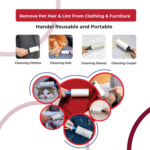 Premium Sticky Lint Roller - 270 Sheets Value Pack, 3 Refills 1 Roller, Ergonomic Handle with Effortless Cleanliness for Pet, Dog, Cat Hair Fur, C...