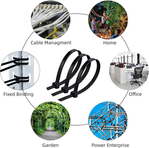 Zip Ties 16 inch Black wire ties 100 per pack Electrical Cable Ties with 60 lbs tensile Strength Suitable for Outdoor Workshop Farms...
