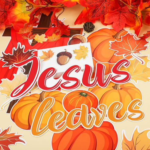 124 Pcs Fall Tree Classroom Bulletin Decor Fall for Jesus He Never Leaves Bulletin Board Set Autumn Maple Leaves Pumpkin Harvest Cutout for Thanks...