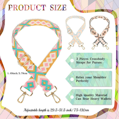 3 Pcs Purse Straps for Handbags Replacement Wide Shoulder Strap Adjustable Strap for Crossbody Bag Canvas Bag Women (Rhombus)...