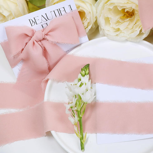 Chiffon Silk Ribbon Fringe 1-1/2 inch x 16.5 Yard Handmade Ribbons 3 Rolls for Gift Wrapping, Wedding Invitations, Bridal Bouquets, Crafts, Flower...