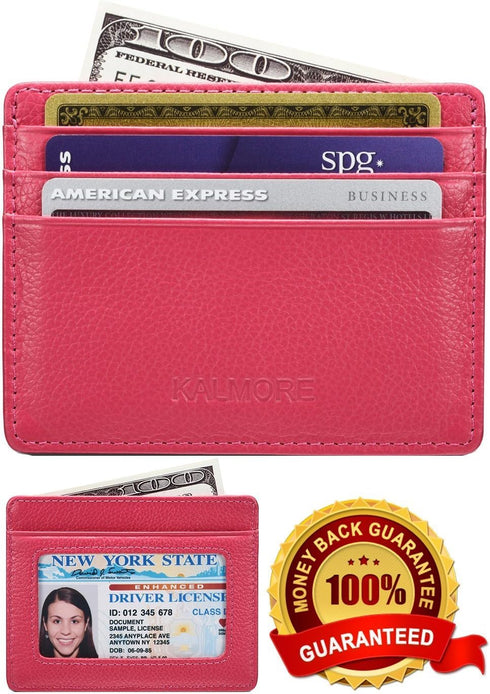 Unisex-Adult's Petite Credit Card Holder Leather Slim Minimalist Wallet, Rose with Id Window, Classic...