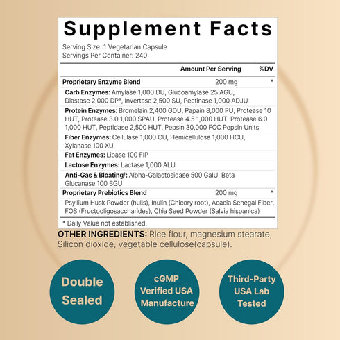 NatureBell Digestive Enzymes with Prebiotics | 240 Veggie Capsules - 20 Enzyme & 5 Prebiotic Pancreatic Enzyme Complex – Bloating Relief for Women...