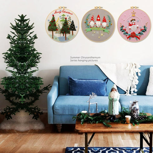 Feltsky 3 Pack Christmas Embroidery Kits for Beginners with Pattern, Cotton Threads, Needles, Instruction, 20cm Hoop - Gift for Mom, Grandma...
