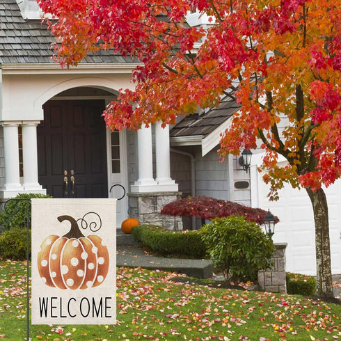 Fall Garden Flag?Welcome Pumpkin Fall Flag 12X18inch?Double Faced Linen Material ?Outdoor Fall Decor?Farmhouse Welcome Banner Pumpkin Decor...