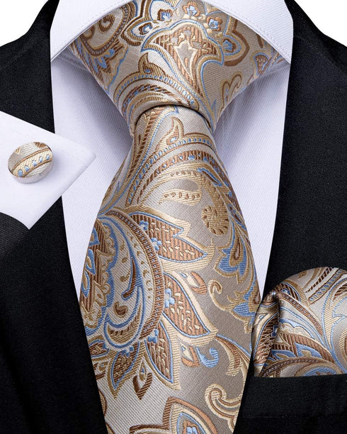 DiBanGu Men's Silk Tie and Pocket Square Woven Formal Tie Cufflink Set Solid Neckties...