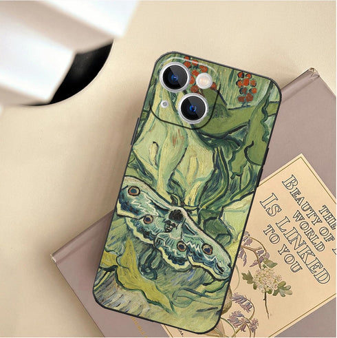 Compatable with iPhone 14 Phone Case,Van Gogh Emperor Moth Green Peacock Moth Natural Art Aesthetic Phone Case for Women Men,Slim Anti Drop Waterp...