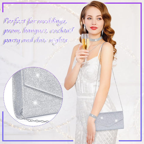 Meanplan 4 Pcs Silver Clutch Purse Jewelry Set for Women Evening Rhinestone Purse Silver Accessories for Women Bride Wedding Jewelry...
